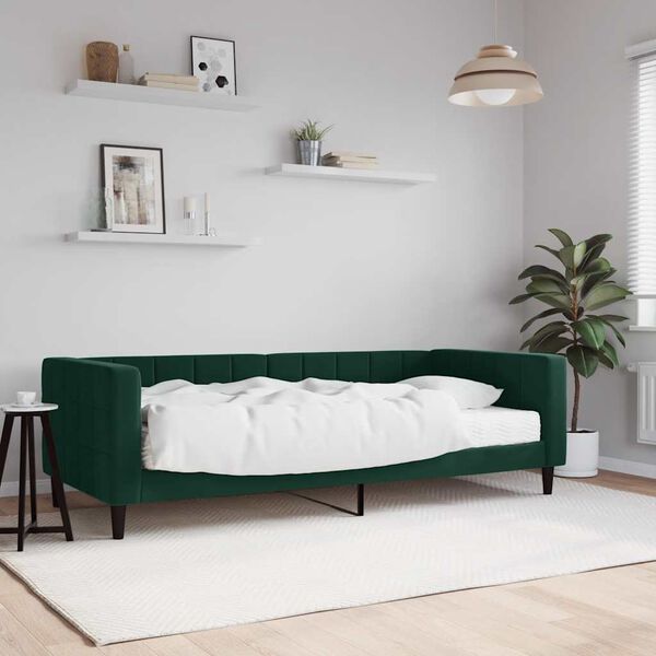 vidaXL daybed med madras 90x200 cm velour m&oslash;rkegr&oslash;n