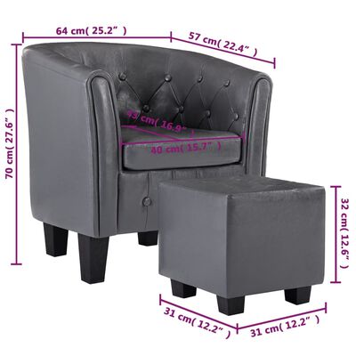 vidaXL lænestol med fodskammel kunstlæder grå