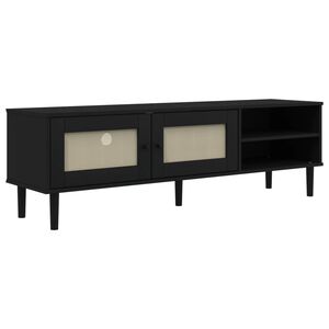 vidaXL tv-bord SENJA 158x40x49 cm rattan-look massivt fyrretr&aelig; sort