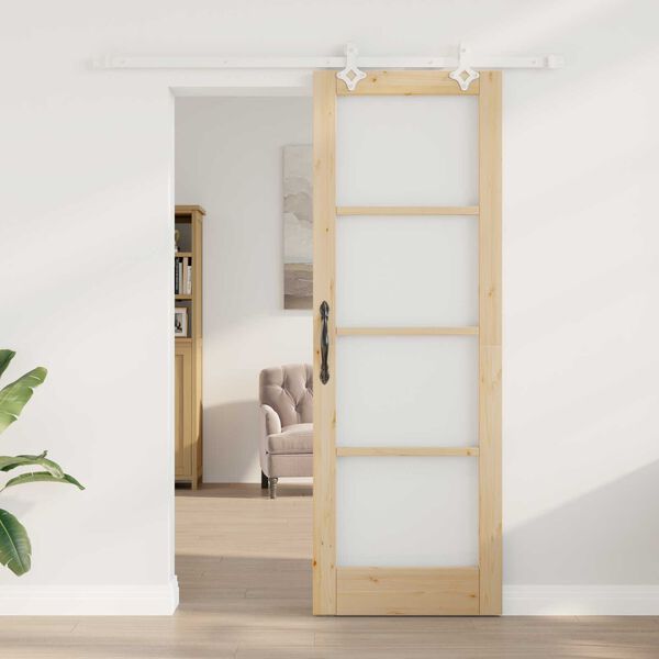 vidaXL Skyded&oslash;r Naturfarvet 73,5 x 211 cm Massivt fyrretr&aelig; og glas
