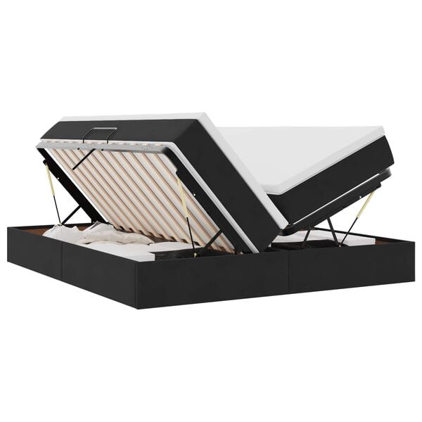vidaXL Seng med opbevaring og madras Sort 200 x 200 cm Fl&oslash;jl