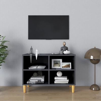vidaXL tv-skab med massive træben 69,5x30x50 cm grå højglans