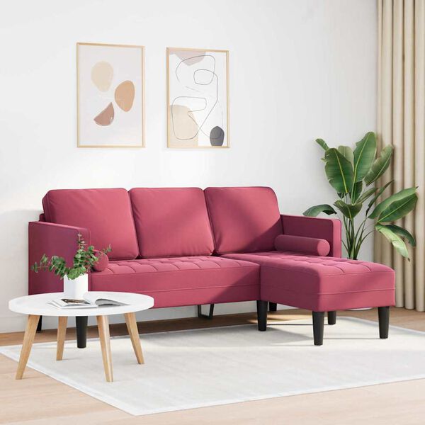 vidaXL Sofa S&aelig;t med pude Vinr&oslash;d 173 x 131 x 67 cm Polyester