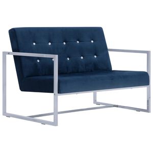 vidaXL 2-personers sofa med arml&aelig;n krom og fl&oslash;jl bl&aring;