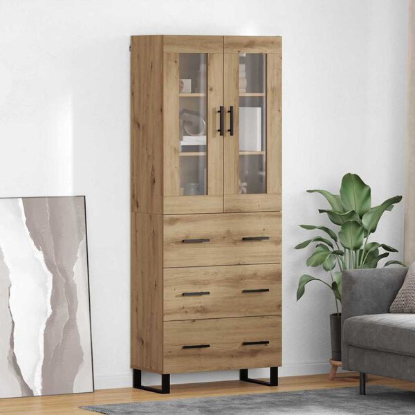 vidaXL Highboard med skuffe 2 pcs Artisan Egetr&aelig; Konstrueret tr&aelig;