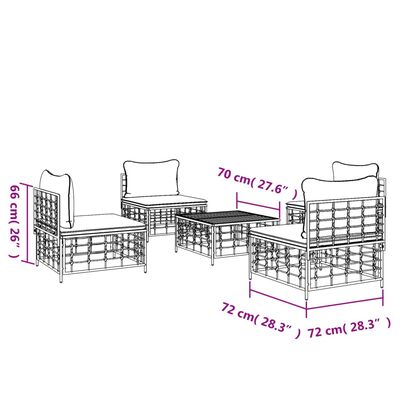 vidaXL loungesæt til haven 5 dele med hynder polyrattan antracitgrå