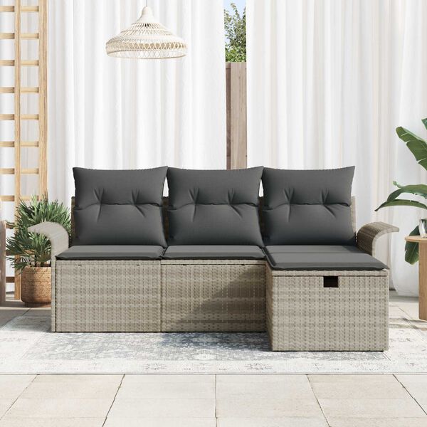vidaXL Havesofa S&aelig;t med pude med opbevaring 4 pcs Poly rattan