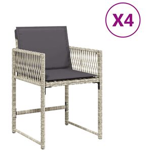 vidaXL havestole 4 stk. med hynder polyrattan lysegr&aring;