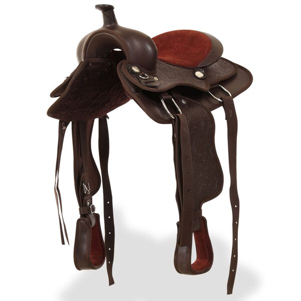 vidaXL westernsadel hovedt&oslash;j og brystkrave &aelig;gte l&aelig;der 13" brun