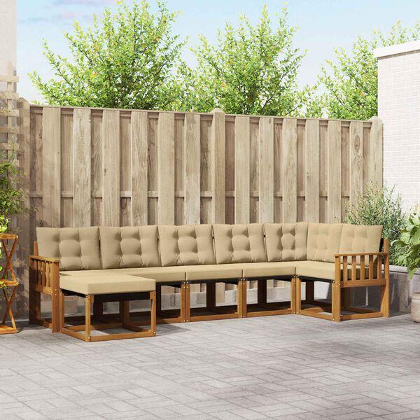 vidaXL Udend&oslash;rs sofagruppe med pude 7 pcs Naturlig og Beige