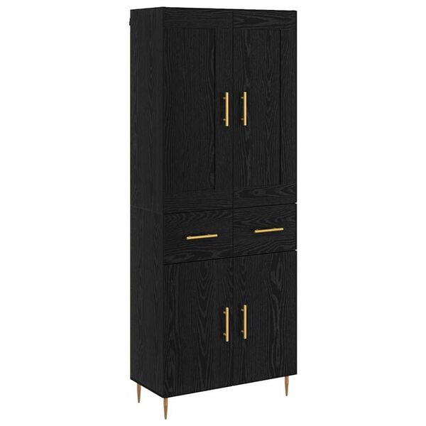 vidaXL Highboard med skuffe Sort eg 69,5 x 34 x 180 cm Konstrueret tr&aelig;