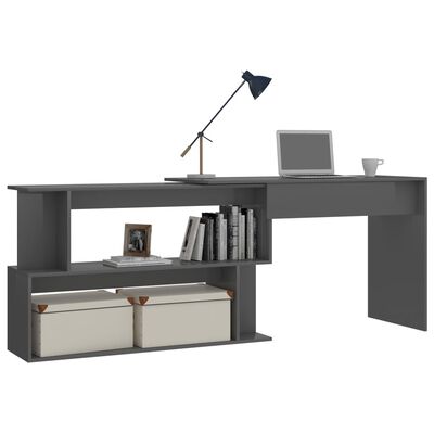 vidaXL skrivebord til hjørne200x50x76cm konstrueret træ grå højglans