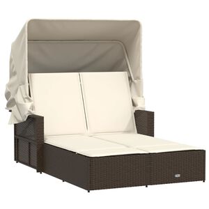vidaXL solseng med baldakin og hynder polyrattan brun