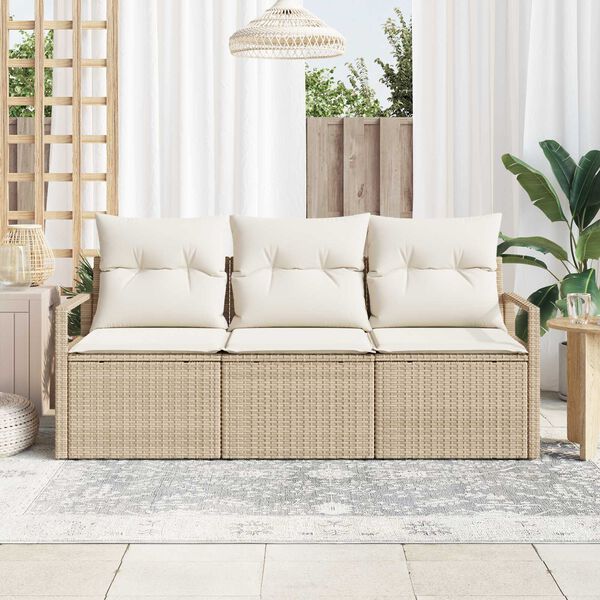 vidaXL Havesofa S&aelig;t med pude med opbevaring 3 pcs Beige og creme
