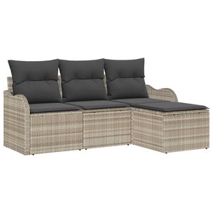vidaXL Havesofa S&aelig;t med opbevaring 4 pcs Lysegr&aring; polyrattan