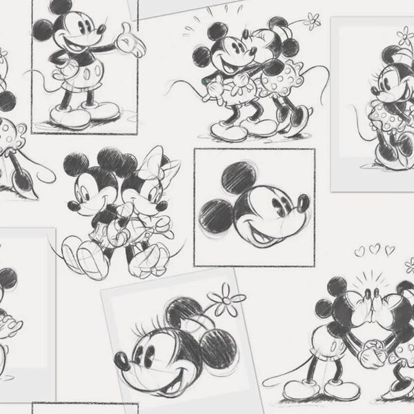 Kids at Home tapet Mickey and Minnie skitse sort og hvid