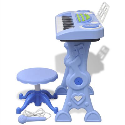 vidaXL legetøjskeyboard med skammel/mikrofon blå