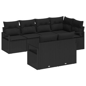 vidaXL Havesofa Sæt med pude med opbevaring 7 pcs Sort polyrattan