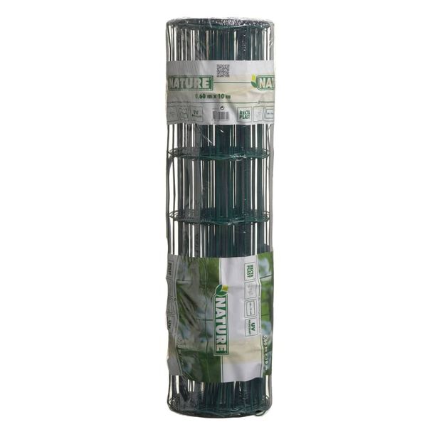 Nature rektangul&aelig;r tr&aring;dnet 0,6 x 10 m plastbelagt st&aring;l gr&oslash;n