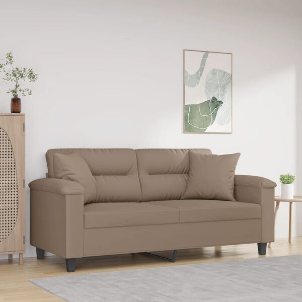 vidaXL 2-personers sofa m. puder hynder 140 cm mikrofiberstof gr&aring;brun
