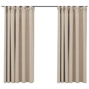 vidaXL m&oslash;rkl&aelig;gningsgardiner med kroge 2 stk. h&oslash;r-look 140x175 cm beige