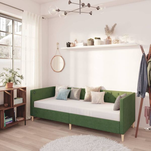 vidaXL daybed med USB 90x200 cm stof m&oslash;rkegr&oslash;n