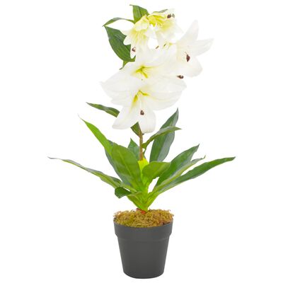 vidaXL kunstig plante lilje med urtepotte hvid 65 cm