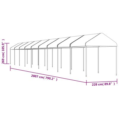 vidaXL pavillon med tag 20,07x2,28x2,69 m polyethylen hvid