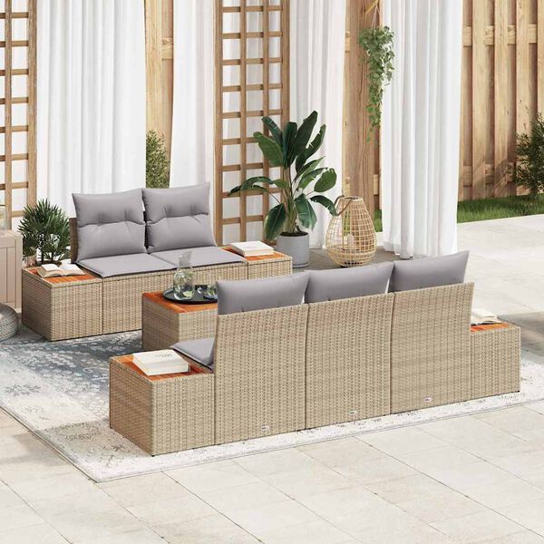 vidaXL Havesofa S&aelig;t med pude med opbevaring 6 pcs Beige Poly rattan