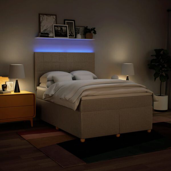 vidaXL kontinentalseng med madras 140x200 cm stof cremefarvet