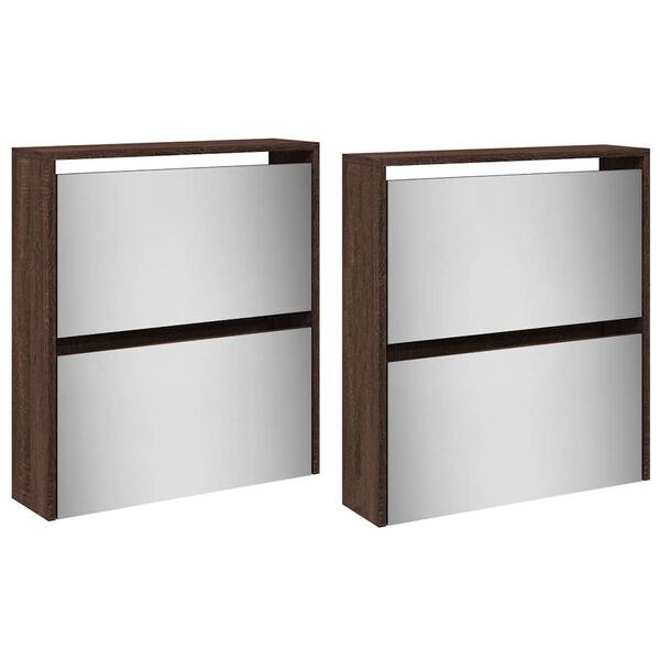 vidaXL skoskab med spejl og 4 hylder 63x17x134 cm brun egetr&aelig;sfarve