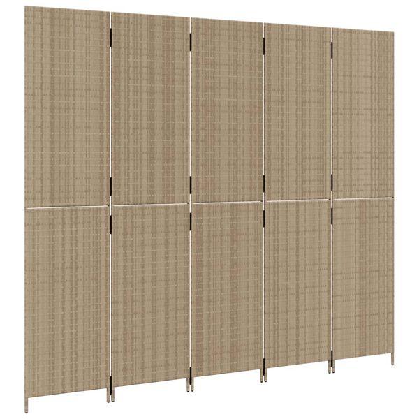 vidaXL rumdeler 5 paneler polyrattan beige
