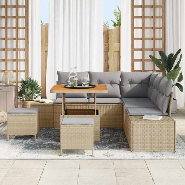 vidaXL Havesofa S&aelig;t med pude med opbevaring 8 pcs Beige Poly rattan