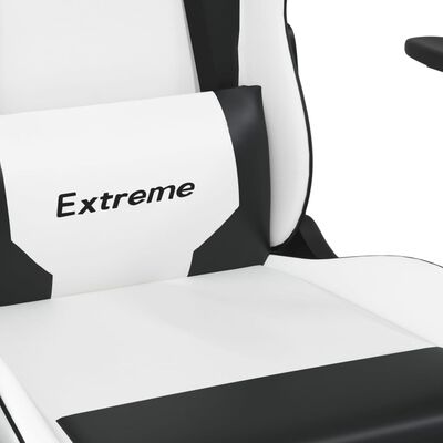 vidaXL gamingstol m. massage og fodstøtte kunstlæder hvid sort