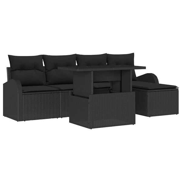 vidaXL Havesofa Sæt med pude med opbevaring 6 pcs Sort Poly rattan