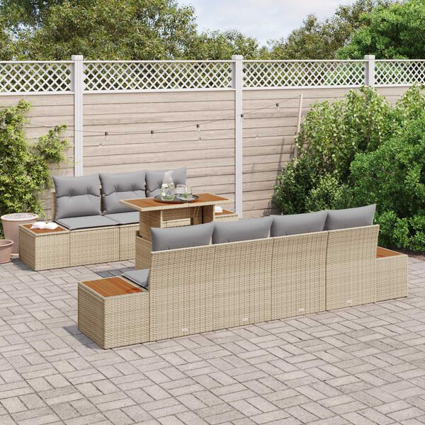 vidaXL Havesofa S&aelig;t med pude 8 pcs Beige Poly rattan