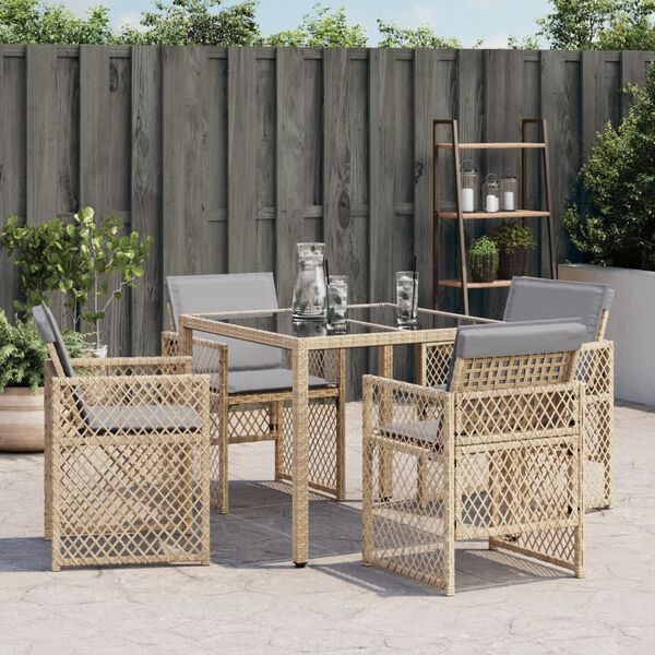 vidaXL havestole 4 stk. med hynder polyrattan blandet beige