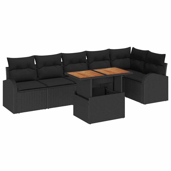 vidaXL Havesofa S&aelig;t med pude 7 pcs Sort