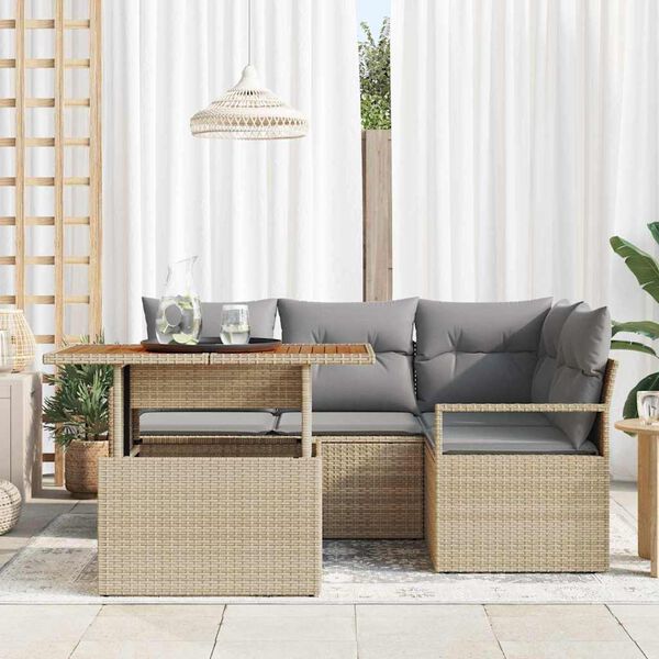 vidaXL Havesofa S&aelig;t med opbevaring 5 pcs Beige Poly rattan