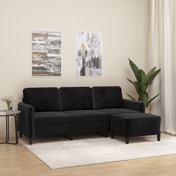 vidaXL 3-personers sofa med fodskammel 180 cm velour sort