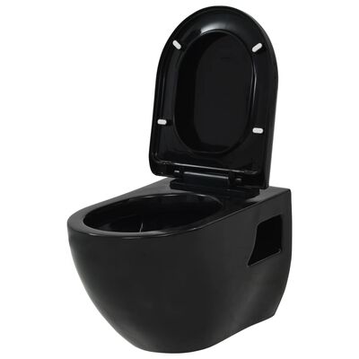 vidaXL væghængt toilet med skjult cisterne keramik sort