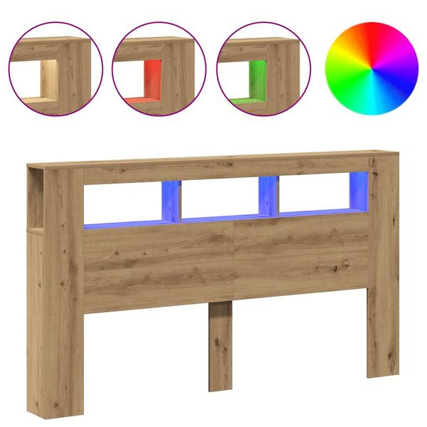 vidaXL sengegavl m. LED-lys 180x18,5x103,5 cm konstrueret tr&aelig; kunsteg