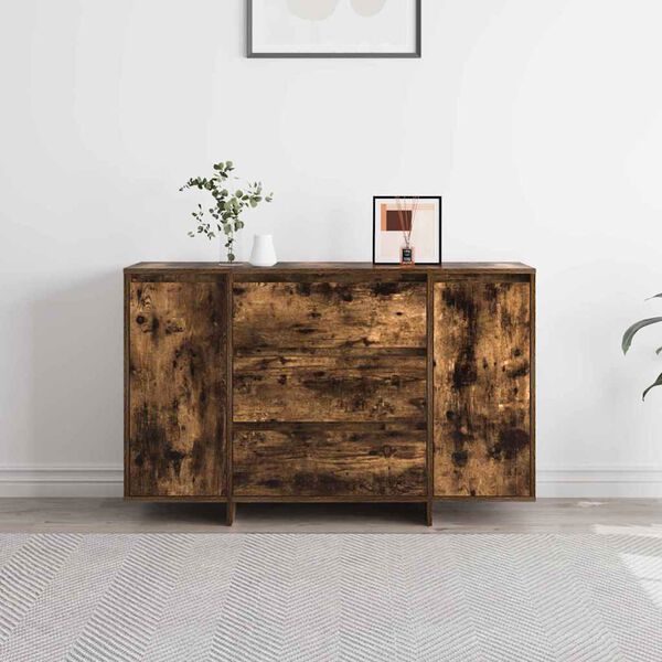 vidaXL Sideboard med skuffe Røget eg 120 x 41 x 75 cm Konstrueret træ