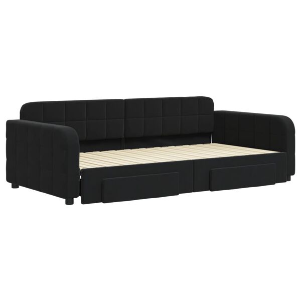 vidaXL daybed med udtræk og skuffer 100x200 cm velour sort