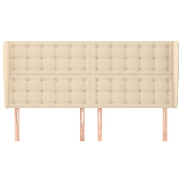 vidaXL sengegavl med kanter 163x23x118/128 cm stof cremefarvet