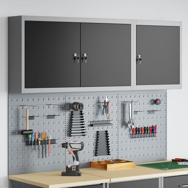 vidaXL V&aelig;rkt&oslash;jsskab og Pegboard S&aelig;t 5 pcs Sort 150 x 20 x 115 cm St&aring;l