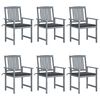 vidaXL havestole med hynder 6 stk. massivt akacietr&aelig; gr&aring;