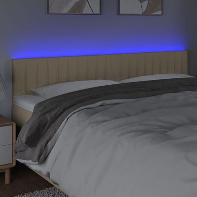 vidaXL sengegavl med LED-lys 160x5x78/88 cm stof cremefarvet