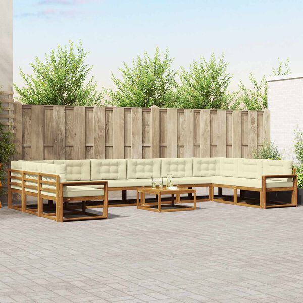 vidaXL Udend&oslash;rs sofagruppe med pude 11 pcs Naturlig og Fl&oslash;de