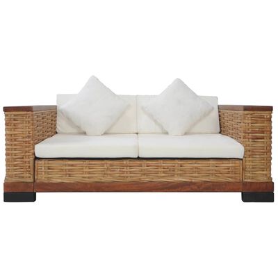 vidaXL 2-personers sofa med hynder naturlig rattan brun
